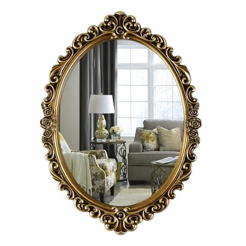 Image of OIGUMR Oval Wall Mirror Mirror Vintage Hanging Mirrors for Bedroom Living-Room Dresser Decor (Gold；Frame Size：51.8 x 36.8 cm)