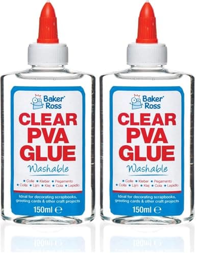 Image of Baker Ross AR533 Clear PVA Glue - 150 ml Bottle, Washable Glue Ideal for Kids Arts and Crafts Supplies (Pack of 2)
