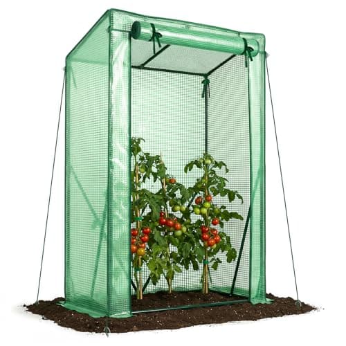 Image of VOUNOT® Garden Greenhouse Tomato Grow House with Roll-up Zipper Door, Reinforced 135g/m² PE Cover, Ideal for Vegetables, Plants, Flowers – All-Season Protection, 100x50x150cm, Green