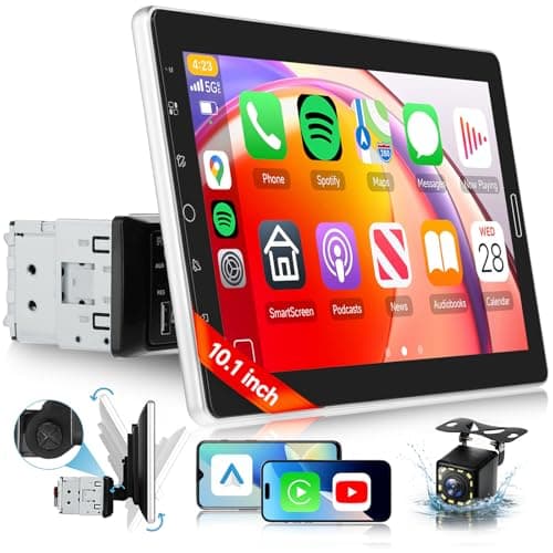 Image of 10.1 inch Single Din Detachable Car Stereo with AM/FM/RDS Wireless Carplay Android Auto,Hodozzy Touchscreen Single Din Radio with Youtube Bluetooth EQ SWC Backup Camera+USB/TF Card/Aux Ports