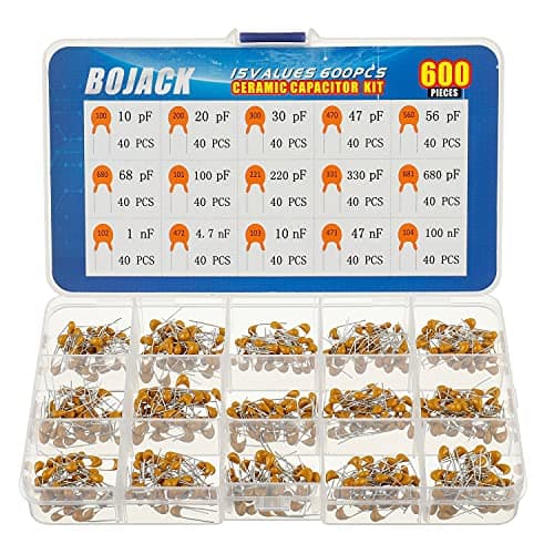 Image of BOJACK 15 Values 600Pcs Ceramic Capacitor Assortment Kit Capacitors from 10pf to 100nF in a Box