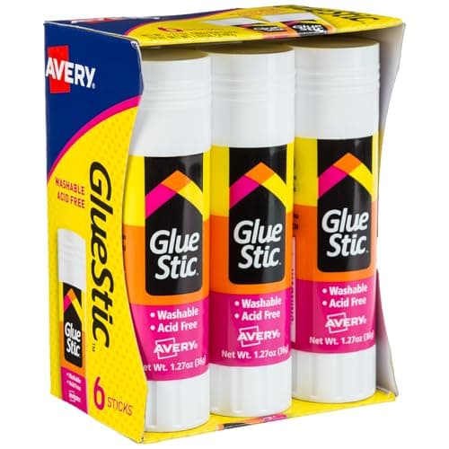 Image of Avery Glue Stic - Washable, Non-Toxic Glue Sticks for Classroom, Crafting, and Office Use, 1.27 oz., Pack of 6, White (98073)