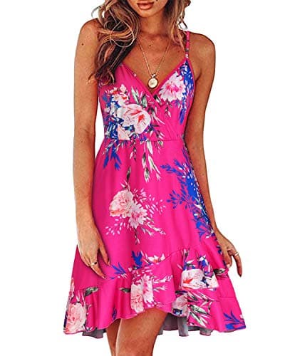 Image of ULTRANICE Women's Summer Floral Wrap V Neck Sundress Adjustable Spaghetti Ruffle Swing Dress(Floral11,XL)