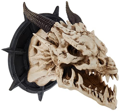 Image of Design Toscano CL4864 Horned Dragon Skull Trophy Gothic Decor Wall Sculpture, 25 cm, Polyresin, Faux Bone