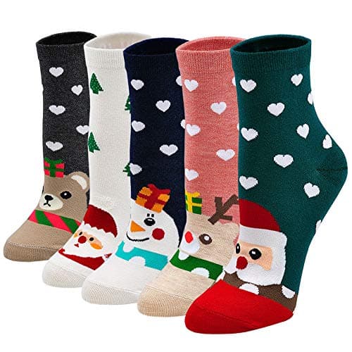 Image of PUTUO Ladies Christmas Socks Womens Novelty Santa Xmas Stocking Girls Novelty Fun Festive Cute Cartoon Animal Cotton Socks, Christmas Socks, pairs 4-9