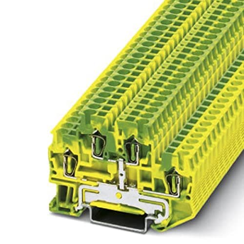 Image of PHOENIX CONTACT STTB 2.5-PE Ground Conductor Double Deck Terminal, 2.5 mm² Nominal Cross Section, 4 Terminals, Green/Yellow, Pack of 50