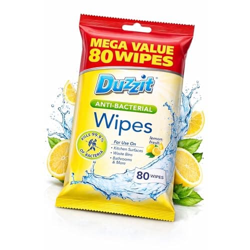 Image of 80 x Duzzit Antibacterial Cleaning Wipes Lemon Fresh Surface Wipes Kills 99.9 Percent Bacteria Kitchen Bathroom Multi Purpose Disinfectant Wipes Sold by VR ANGLE
