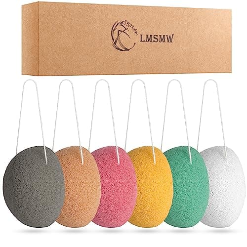 Image of LMSMW Organic Konjac Cleansing Facial Sponges Gentle Exfoliating Konjac Sponge for Face Body Washing with Activated Charcoal, Natural Skincare Tools Suitable for Oily Dry Combination Sensitive Skin