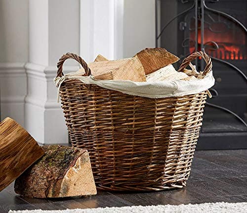 Image of Vintage Decor ® Large Round Brown Rustic Wicker Fireside Log Basket With Removable Washable Cotton Liner & ties, Stylish Storage Solution, Laundry, clothes, toys, shoes and logs. 50cm D x 35cm H