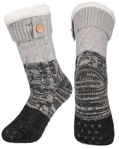 Image of Mulor Womens Slipper Socks Fluffy Slipper Socks Calf-Length for Girls Gift with Grippers Non Slip Fleece Lining Heat Holding