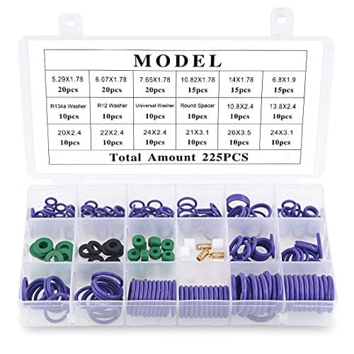Image of Glarks 18 Size 225Pcs Rubber O-Ring with Spacer Gasket Washer, Assorted Car Auto Vehicle Repair Air Conditioning Compressor Seals Assortment Kit