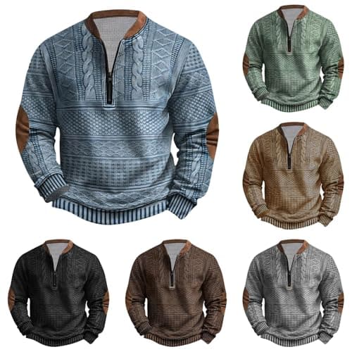 Image of Men's 1/4 Zip Cargo Sweatshirts Vintage Printed Jumpers Long Sleeve Sports Tops Loose Workout Casual Pullover Athletic Training Workwear Blue