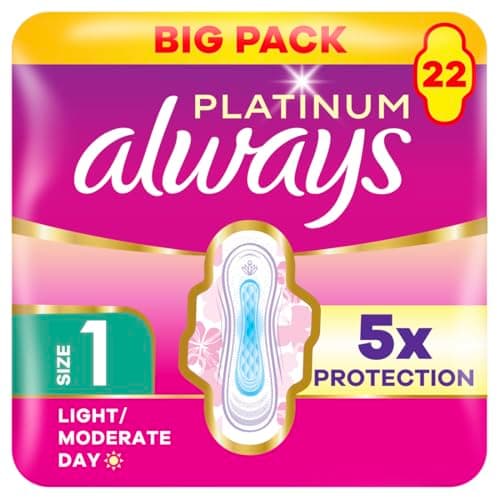 Image of Always Platinum Normal (Size 1) Sanitary Pads with Wings 22 Pads x 4