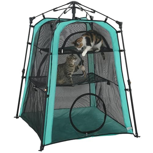 Image of PawHut Catio, Outdoor Indoor Cat Enclosure Extra Large, Spacious Cat Tower Tents Playpen with Breathable Mesh, Carry Bag and Stakes, for Outside, Patios, Camping, Indoor Use