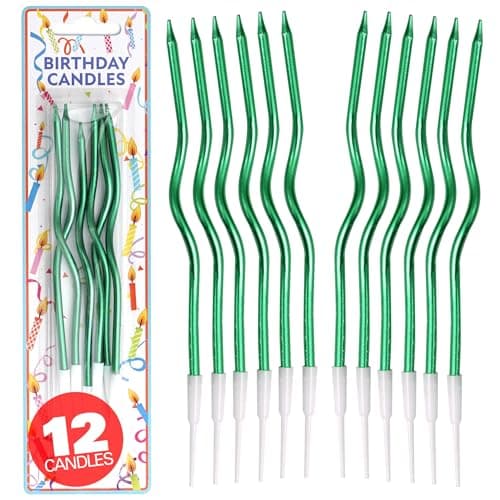 Image of 12 Count Green Spiral Metallic Birthday Candles, Cake Candles, Birthday Parties, Wedding Party, Spiral Candles, Gold Birthday Candles
