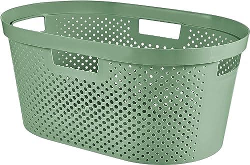 Image of CURVER | Infinity Laundry Basket, 40 L, Green, 58.5 x 38 x 26.5 cm, Recycled Plastic