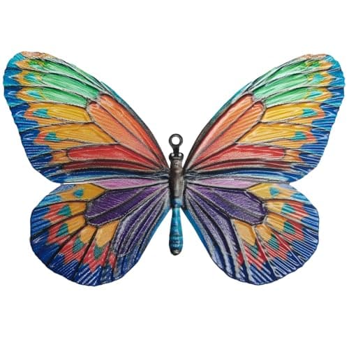 Image of BSITSSS Large Metal Butterfly Wall Decor, 31x21cm Colorful Butterfly Metal Wall Art Sculpture Hanging Ornaments for Outside Garden Fence Yard Decorations (1PCS)