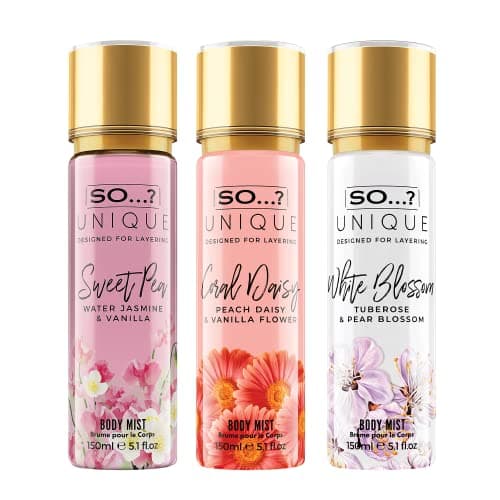 Image of So…? Unique Womens Summer Breeze Bundle Sweet Pea, Coral, White Blossom Body Mist Spray Mixed Fragrance Set 150ml (Pack of 3)
