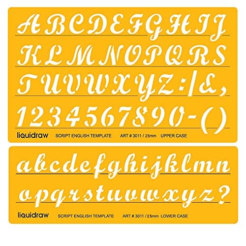 Image of Liquidraw Lettering Stencils for Calligraphy Crafts English Stencil Alphabet Number Drawing Drafting Template (Upper & Lower Case Combo) (15mm / 20mm / 25mm) (25mm)