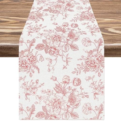Image of BSITSSS Table Runner, Floral Linen Table Runner 33 x 183 cm, Retro Monochrome Sketch Rose Table Decor for Kitchen Dining Table Home Wedding Party Decorations