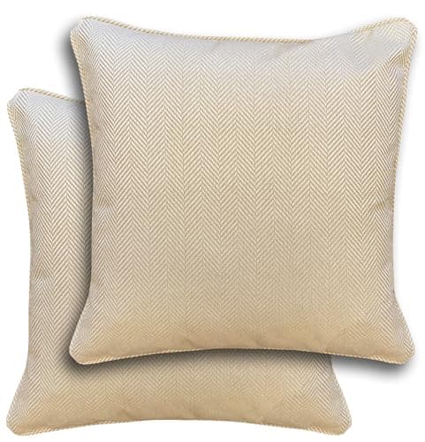 Image of Enhanced Living Pair of Chester Natural Cushion Covers 43x43cm – Herringbone Design with Piped Edge – Double-Sided, Zip Opening – Covers Only, No Inserts
