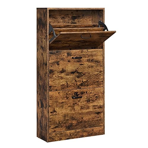 Image of Vasagle Shoe Cabinet with 3 Flaps, Shoe Rack with 3 Levels, Storage Cabinet, Perfect for Narrow Hallways, Living Room, Bedroom, 60 x 24 x 120 cm (L x W x H), Vintage Brown LBC030X01