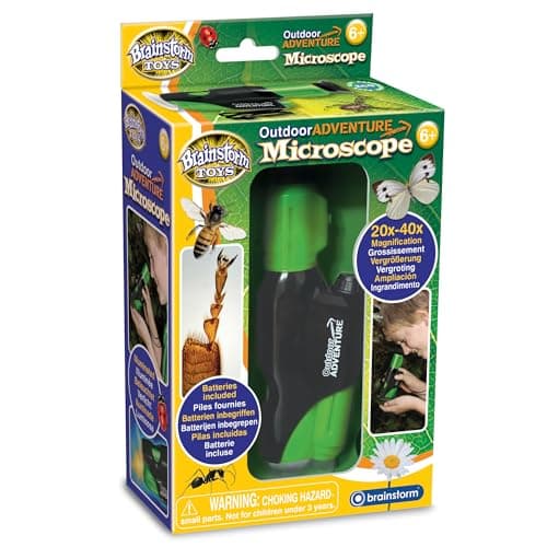Image of Brainstorm Toys Kids Outdoor Adventure Microscope – Small Portable Microscope with 20x to 40x Magnification, Perfect for Nature Exploration and STEM Learning