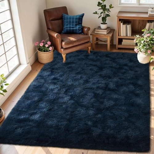 Image of Aspire Homeware Fluffy Shaggy Rugs Living Room, 450 GSM Thick Soft Pile Non Slip Carpet Runner, Machine Washable Bedside Rug for Bedroom, Hallway, Kids Nursery Room, Non-Shedding, Navy Blue, 80x150 cm