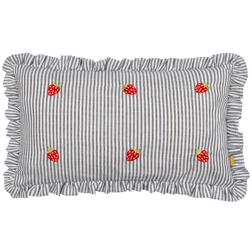Image of furn. Les Fruites Embroidered Ruffle Cushion Cover - Strawberries - 30x50cm