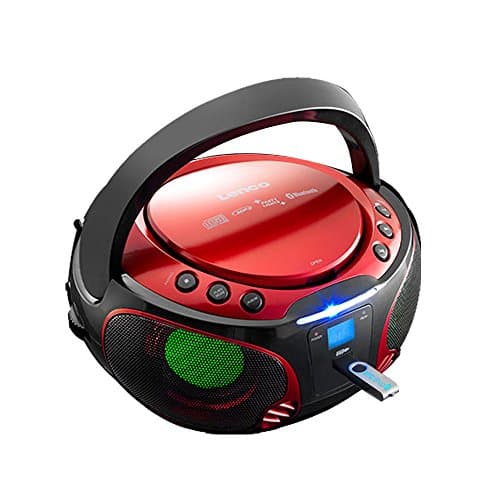 Image of Lenco SCD-550 Party Boombox with Disco Lights / Portable Stereo with FM Radio, CD, Bluetooth and USB - Red