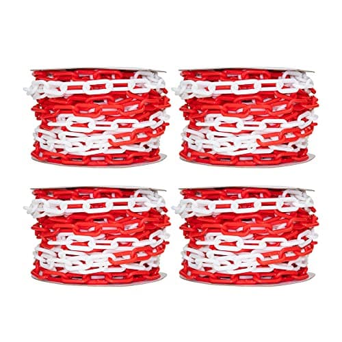 Image of Berry 25Meter Plastic Barrier Chain - Red & White | 8MM Safety Chain Roll | Durable Chain Link for Crowd Control, Road Safety, Construction, Parking, Warehouse & Event Barriers - Set of 4