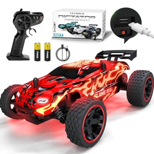 Image of Tecnock Remote Control Car, 1:18 Scale 2WD RC Truck with USB-C Easy Charging & 50-Min Play, 2.4GHz All-Terrain RC Car with LED Lights, Toys Gift for Kids Ages 8-12 Boys & Girls