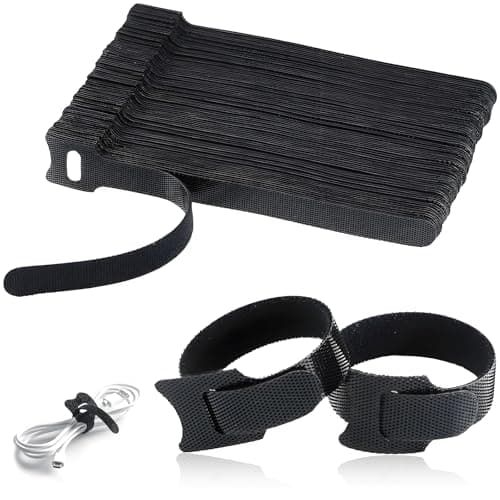 Image of 200 PCS Cable Ties Reusable, Cable Straps Black Hook and Loop Nylon Tidy Adjustable Wire Organizing Cords Fastening Tie for Headphones Printers Laptops USB Data Cables (12x150mm)