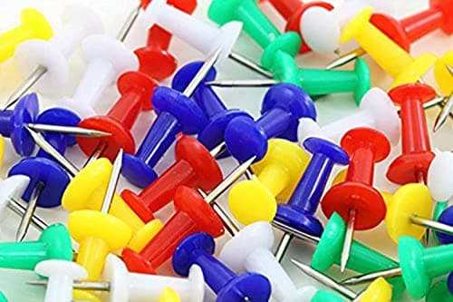 Image of 100 Drawing Push Pins for Cork Notice Board, Coloured Push Pins for Map, Thumb Tacks for School, Office, Stationery