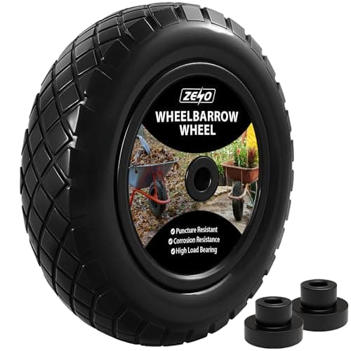 Image of ZENO Wheelbarrow Wheel 14" | Puncture Proof Wheelbarrow Wheel Replacement 3.50-8 | Heavy Duty Solid Tyre Rim for Wheelbarrows, Garden Trolley, Trailer, Truck | Deep Grip Tread | Reinforced Sidewalls