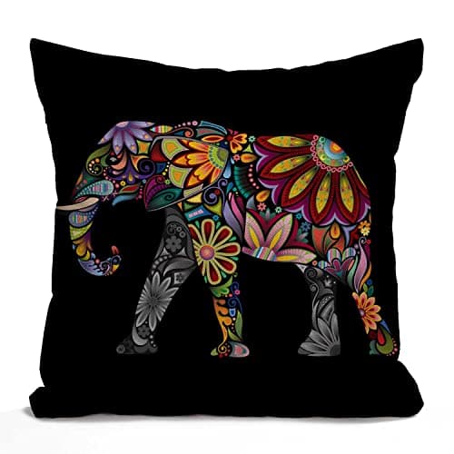 Image of Tomda Mandala Floral Elephant Cotton Linen Cushion Cover Throw Pillow Case Home Office Decorative for Sofa Living Room Square 45cmx45cm 18 X 18 Inches
