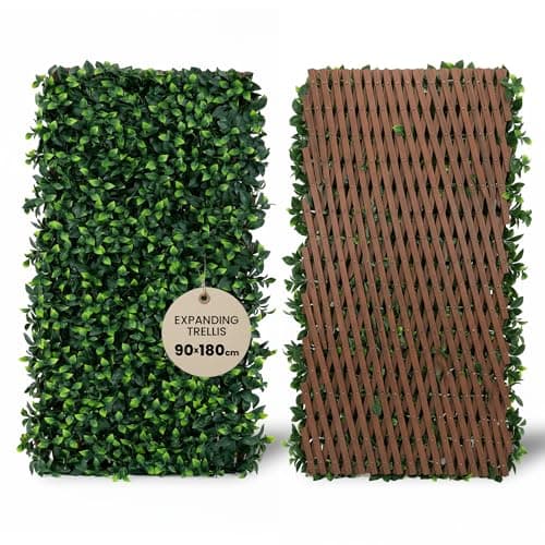 Image of Expanding Trellis With Artificial Leaves 35x71 In (90x180 cm) - Garden Privacy Screen & Outdoor Decor, Ficus Leaf Artificial Hedge Screening Panel for Balcony, Terrace, Fence and Wall