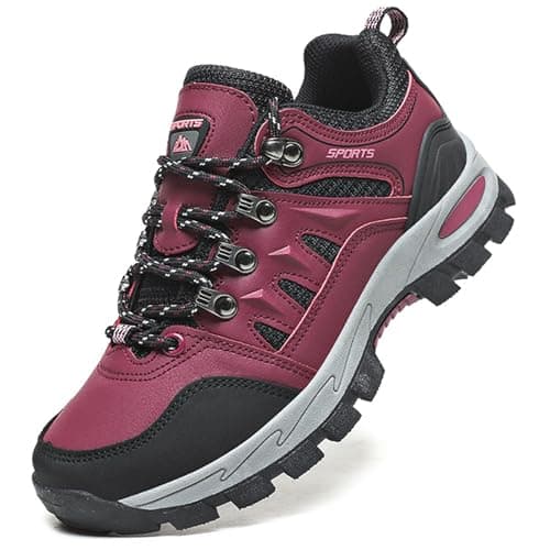 Image of Topwolve Hiking Boots Men's Women's Waterproof Walking Shoes Low Rise Trekking Climbing Shoes Outdoor Backpacking Camping Trails Shoes,Rose Red,4 UK