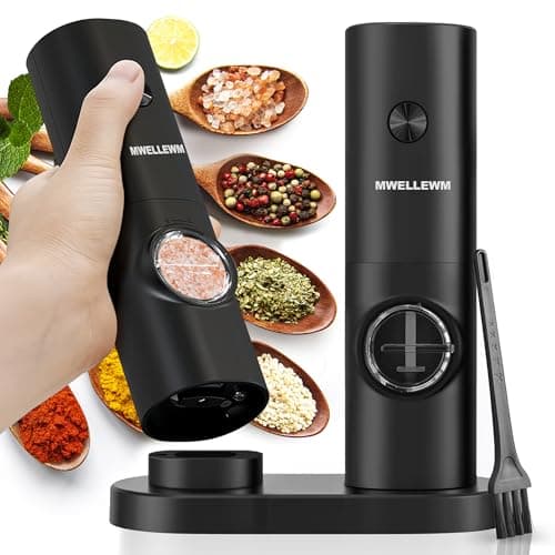 Image of 2Pcs Electric Salt and Pepper Grinder Set with Base, Battery Powered with Adjustable 5 Levels of Coarseness Salt and Pepper Grinder Mill(Black)