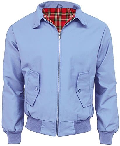Image of G5 APPAREL Mens Classic Vintage Scooter Harrington Bomber Jacket | Tartan Lined | Biker (L, Sky Blue)