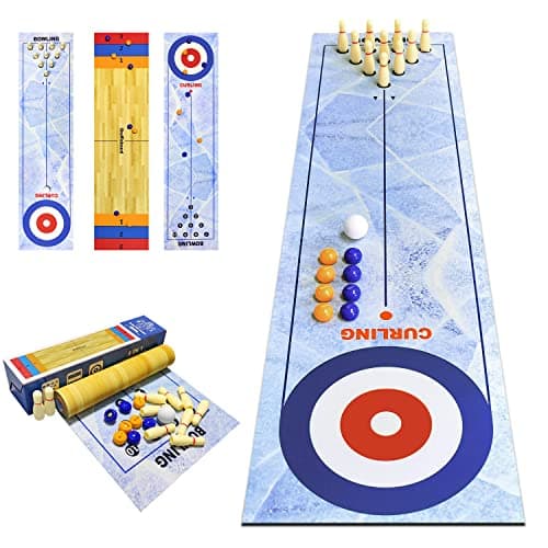 Image of 3 in 1 Tabletop Game, Tabletop Shuffleboards Curling Bowling,Interactive Curling Game, Portable Shuffleboard Board Games for Home,Office,Party (120 * 30CM)