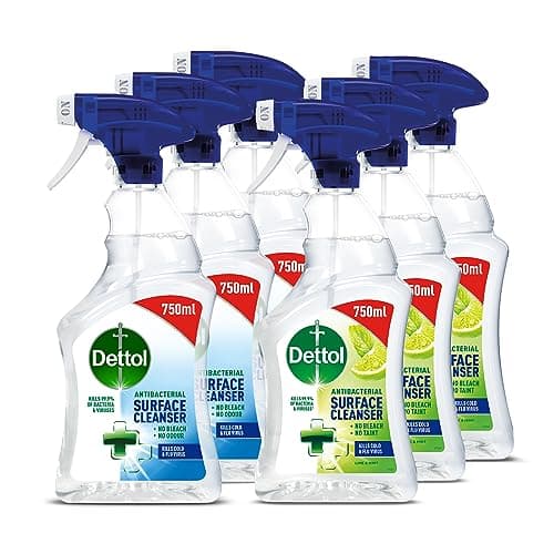 Image of Dettol Antibacterial Disinfectant Surface Cleaner | Original + Mint and Lime Fragrance | Pack of 6 | 6 x 750ml | Total of 4.5L