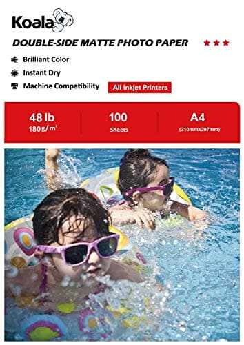 Image of KOALA Double Sided Matte Inkjet Photo Paper A4, 180gsm, 100 Sheets for Inkjet Printers. Suitable for Printing Photos, Brochures, Covers, Certificates, Booklets, Flyers, Leaflets, Cards, Calendars