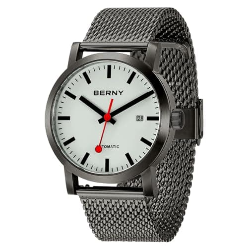 Image of BERNY Classic Automatic Watch for Men Mechanical Self Wind Wristwatch Stainless Steel Strap 5ATM Waterproof Luminous