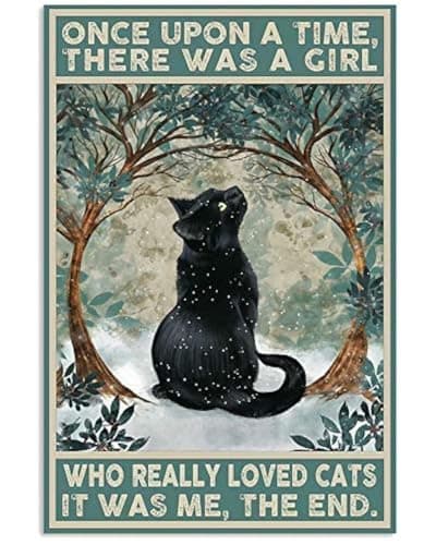Image of Inga Poster Black Cat Once Upon A Time There Was A Girl Art Print Decor Home Decor Art Wall Decor Metal Sign Poster 8x12 Inches