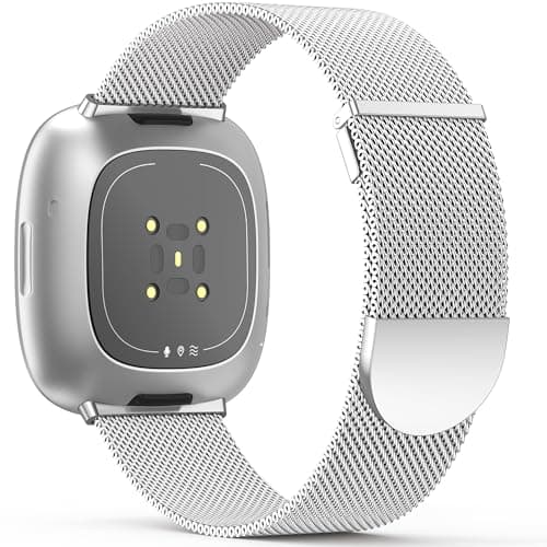 Image of Higgs Strap Compatible with Fitbit Versa 3/4, Sense 2 - Dual Magnetic Adjustable Metal Strap for Women & Men, Silver
