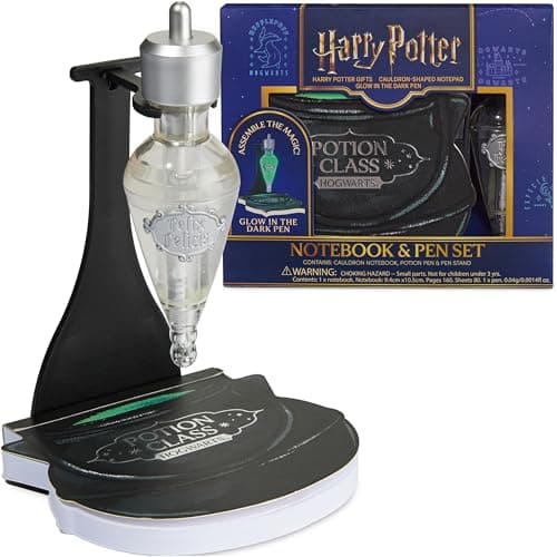 Image of Harry Potter Notebook & Pen Set, Cauldron Notebook & Glow in the Dark Black Ink Potion Pen with Stand, Hogwarts Stationary Supplies, Magical Gifts (Black Cauldron)