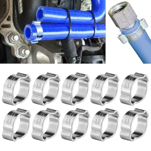 Image of 10Pcs Double Ear Hose Clamp, Stainless Steel Two-Ear Throat Clamp Press O-Clip Hose Clip Tube Connecting Fastener, for Silicone/Rubber Hose Fuel Pipe (11-13mm)