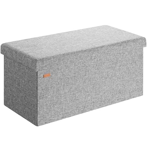 Image of CASARIA® Large Linen Look Foldable Ottoman Chest Bench with Padded Footrest Footstool Lid | 80x40x40cm | 100 Litres | Decorative Shoe Storage Box | Lounge Bedroom Hallway Furniture | Grey