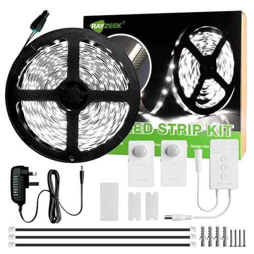 Image of RAYZEEK Motion Activated LED Strip Lights,19.7FT LED Strip Lights,Wireless Motion Sensor Control Dimmer,Timing,Cool White (1×Controller+2×Motion Sensor) No Include Batteries